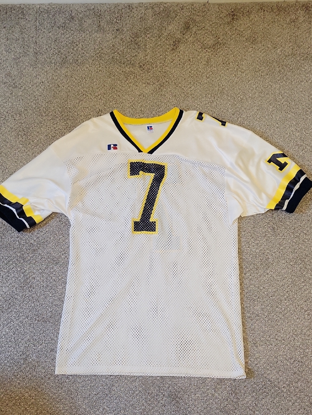 Russell Athletic White Jersey with Navy and Yellow Number 7